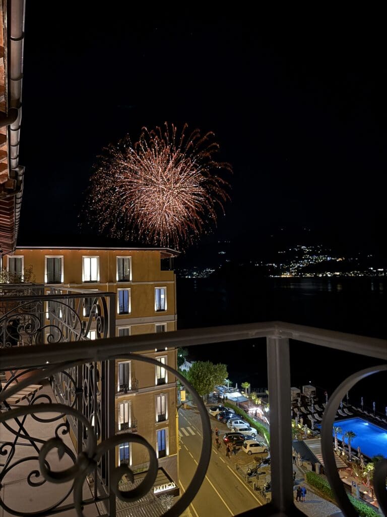 Fireworks over the lake as seen from the Lake Como EDITION at night